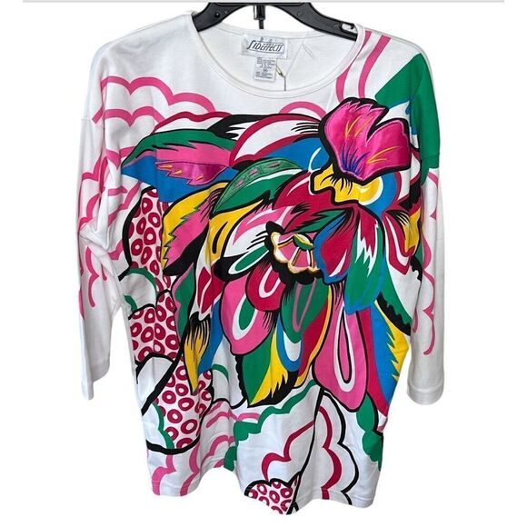 Sideffect Neon Floral 80’s Knit Top Size Medium Nwt Vintage Shoulder Pad - Picture 1 of 4